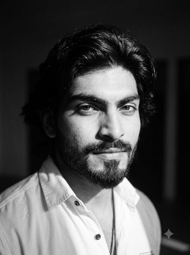 Moody black-and-white profile picture with side lighting