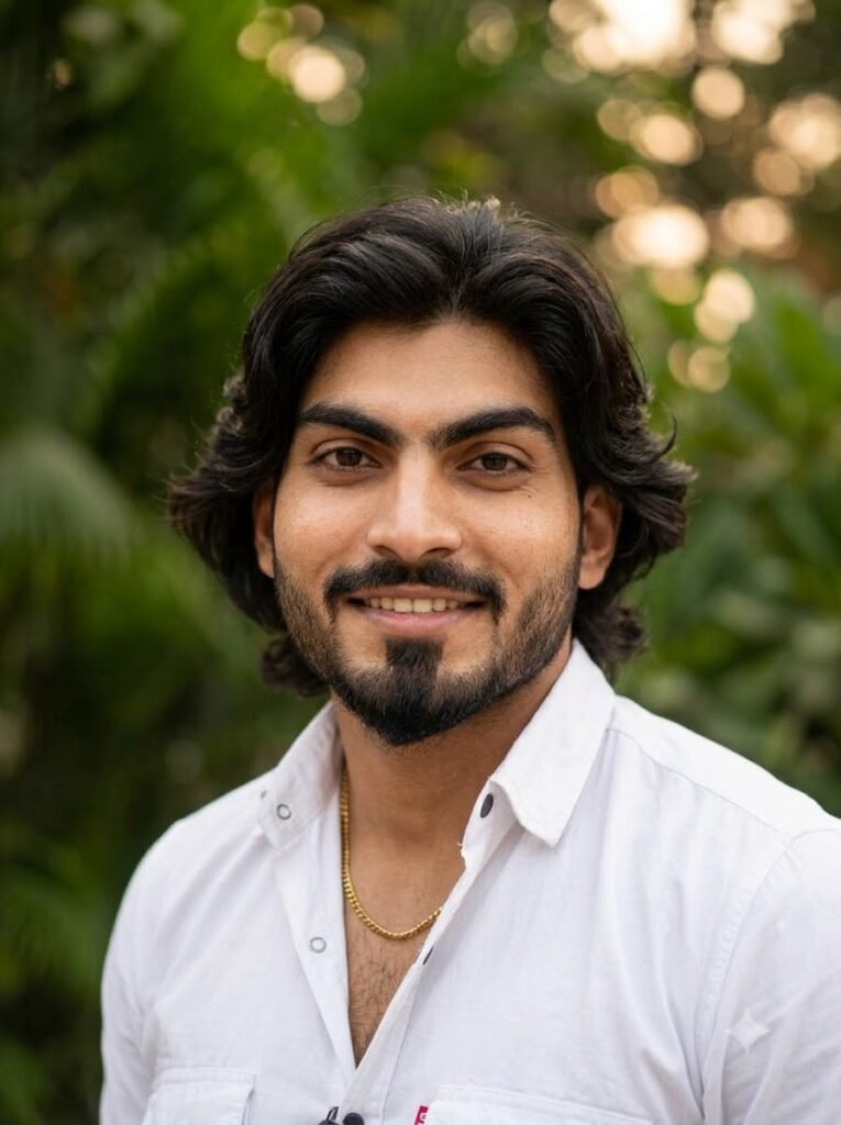 Instagram profile picture with soft out-of-focus greenery background