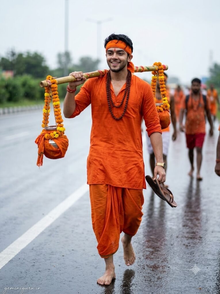 Kanwariya carrying a decorated kanwar during Sawan yatra