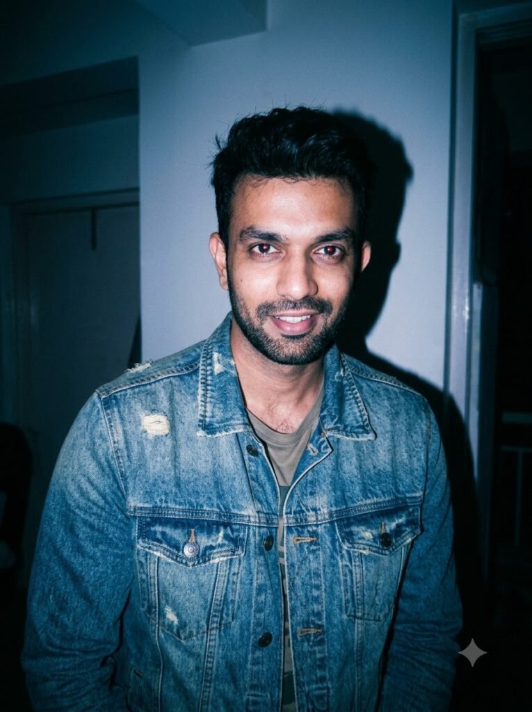1990s candid portrait of a man in a denim jacket