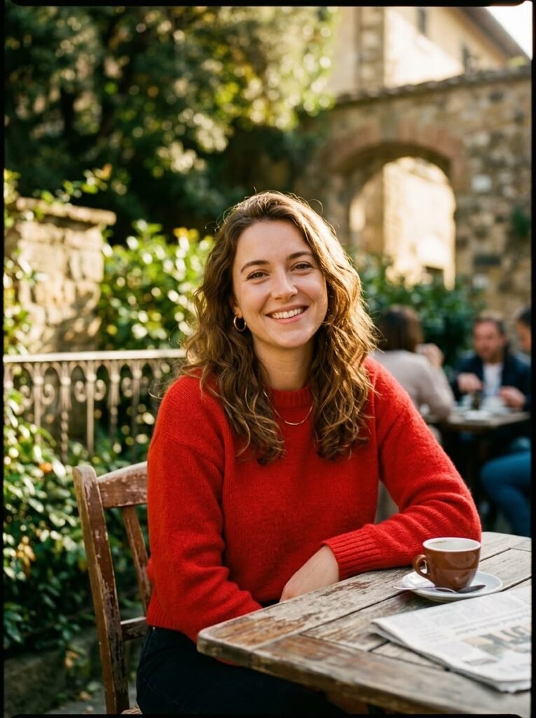 Kodachrome-inspired warm retro portrait with rich colors and fine film grain