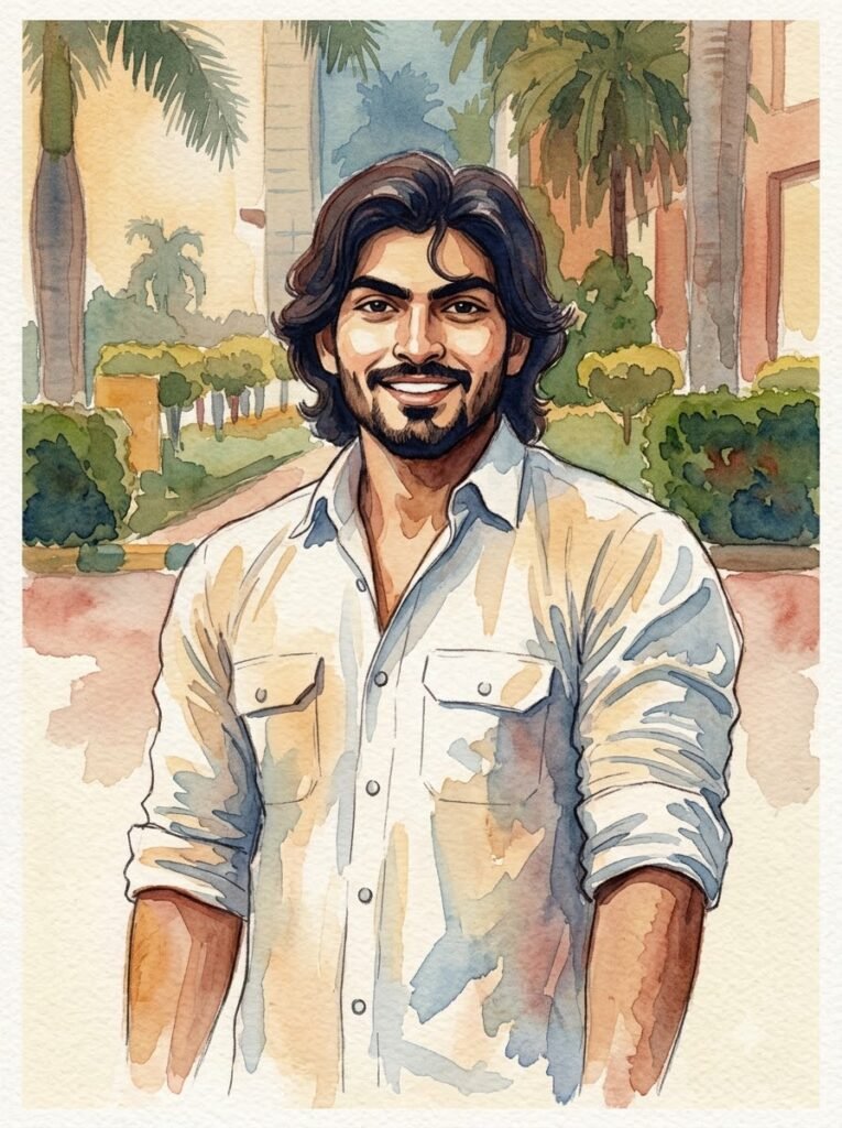 Watercolor-style illustrated Instagram profile picture