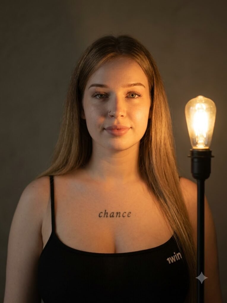 Woman in a half-lit portrait created with a single warm lamp