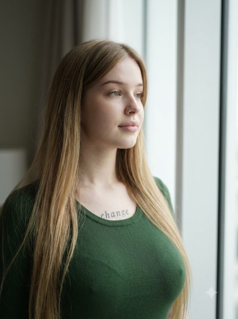 Woman seated by a window in soft diffused daylight