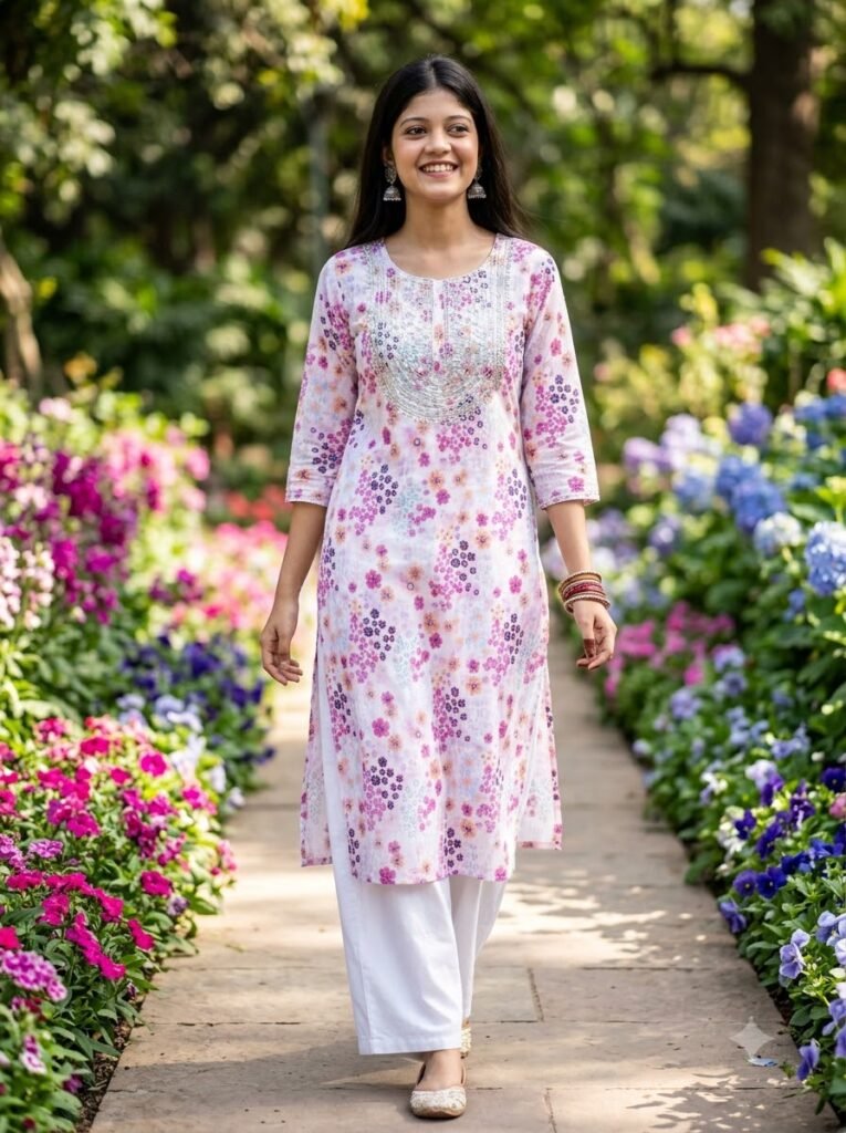 Woman wearing a kurti in a photorealistic fashion portrait